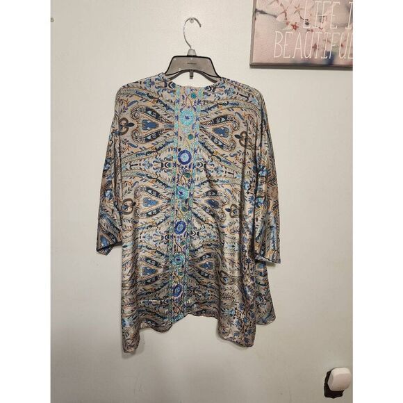 NWT Soft Surroundings Embroidered Medina Topper Kimono L/XL Blue Gray Boho - Picture 3 of 4